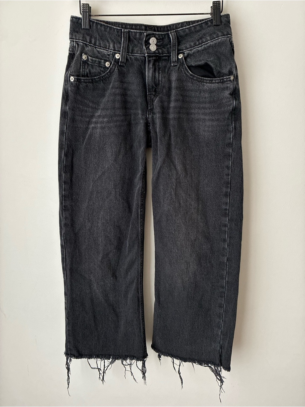 Levis Jeans Women’s 24 Superlow 100% Cotton Black Denim Raw Hem Button Fly